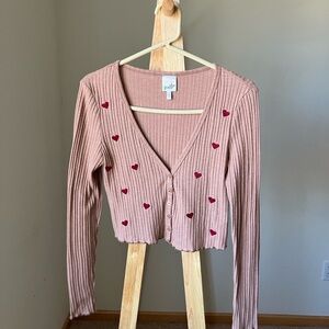 3 for $30 🎁 Belle Du Jour Women’s Cardigan S Heart Print Valentine Love Pink Red
